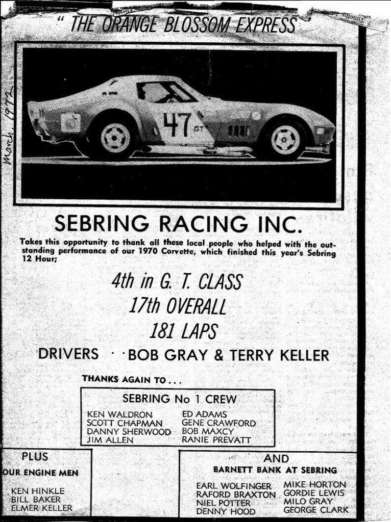 1969 Chevrolet Corvette Historic Sebring Race Car